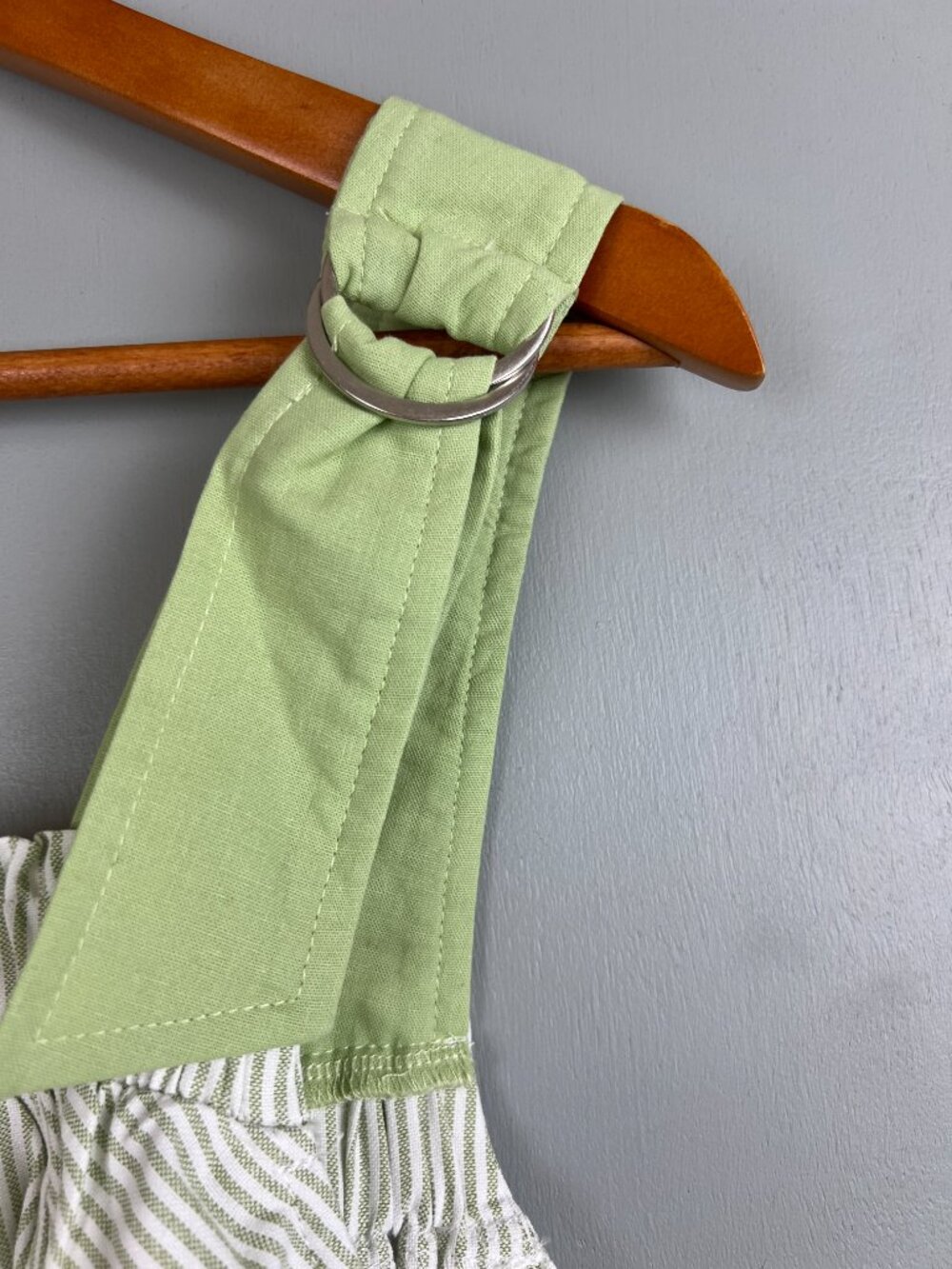 Peach Love California Buckle Shoulder Crop Top Sage Green Stripe Small NWOT - Picture 3 of 4